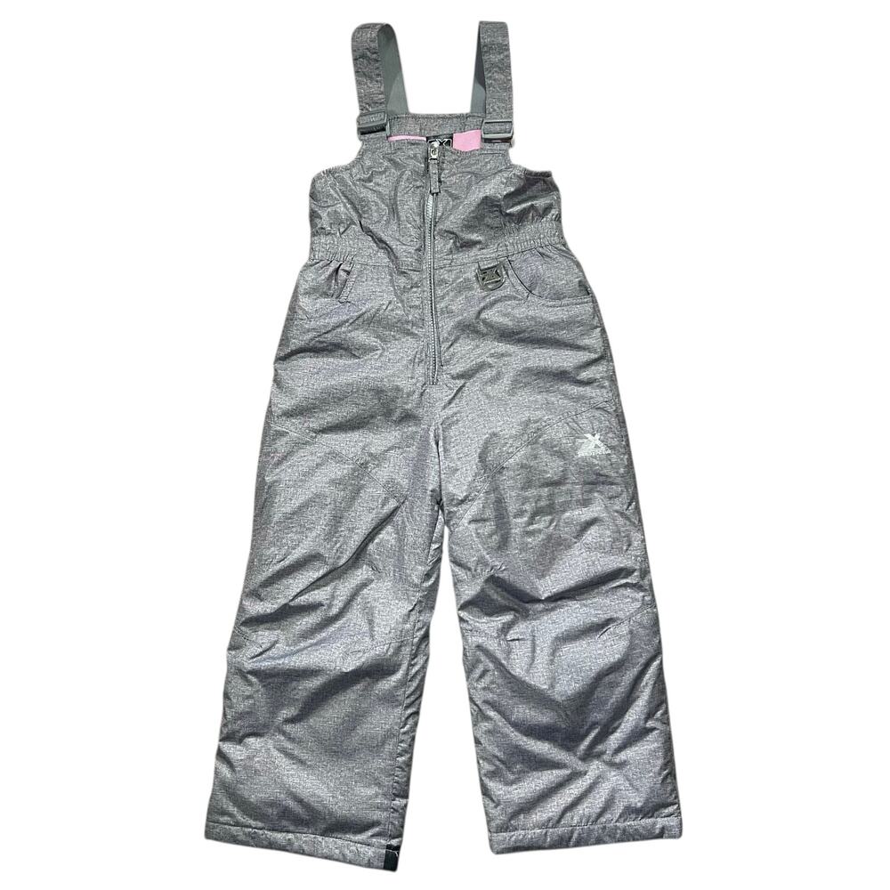 ZeroXposur Girls Ski Bib Snow Pants Gray Pink Fleece Lined Size 4/5 Retail $90